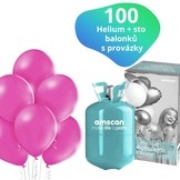 Helium set a růžové balónky 100 kusů