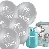 Helium silvestrovský set s balónky PF 2025 stříbrné balónky 25 ks 