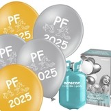 Silvestrovský helium set s balónky PF 2025 mix zlaté a stříbrné 25 ks 