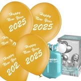 Helium + silvestrovské balónky Happy New Year 2025 zlaté 25 ks