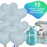 Helium set IBREX srdce světle modré 15 ks - balónky s dobou létání 30 dní