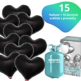 Helium set IBREX srdce černé 15 ks - balónky s dobou létání 30 dní