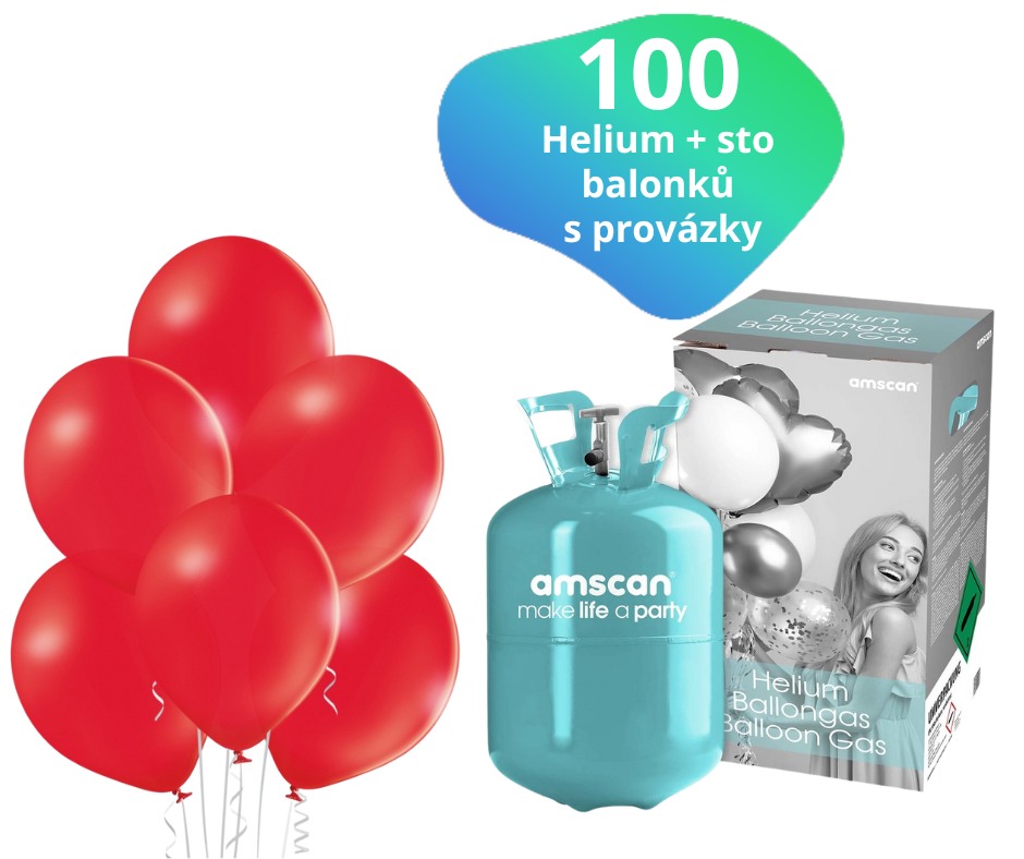 Helium set a červené balónky 100 kusů