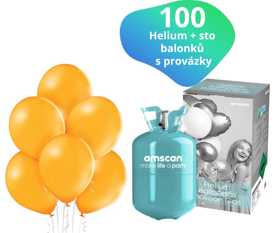 Helium set a oranžové balónky 100 kusů