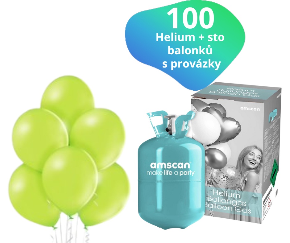 Helium set a světlezelené balónky 100 kusů