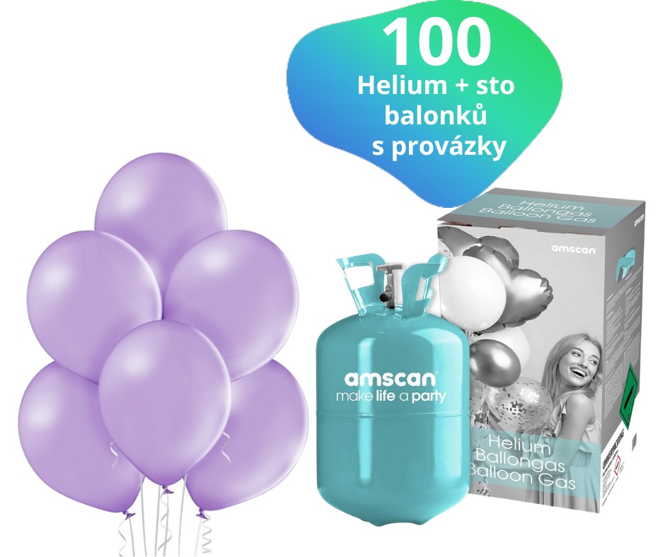 Helium set a levandulové balónky 100 kusů