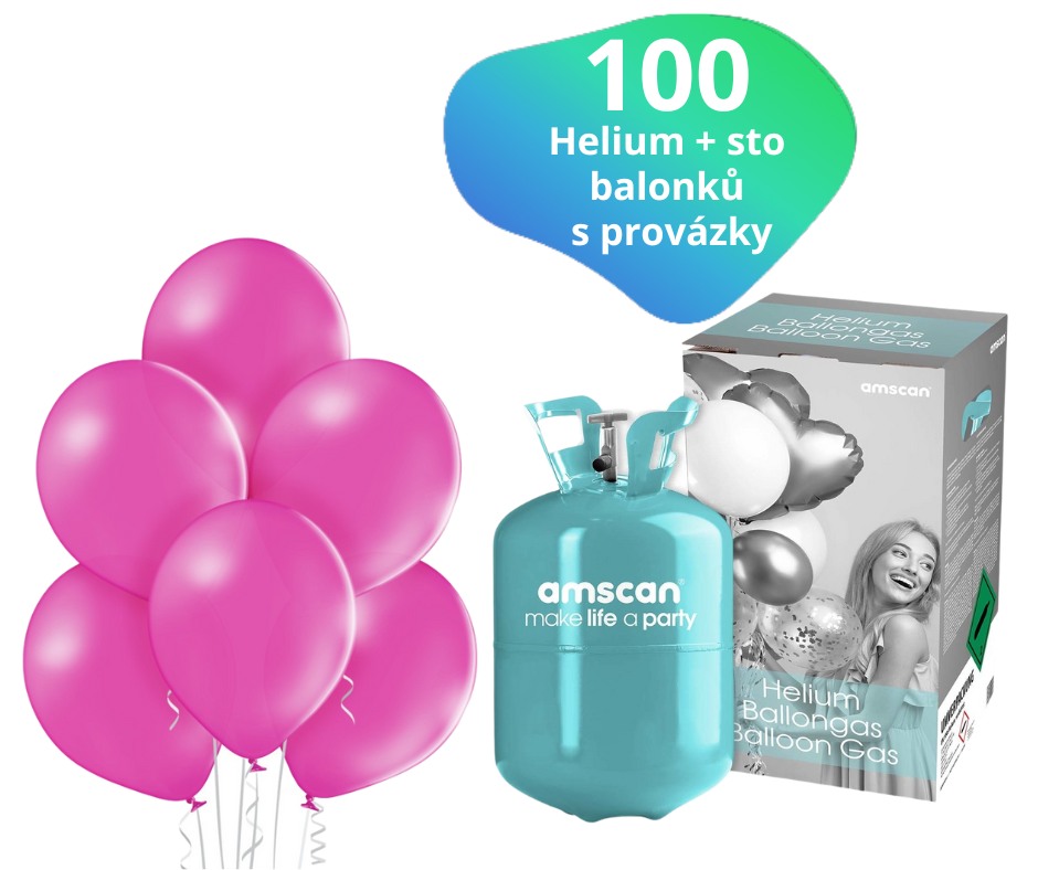 Helium set a růžové balónky 100 kusů