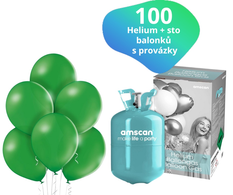 Helium set a zelené balónky 100 kusů