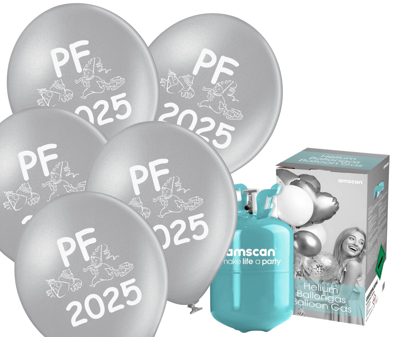 Helium silvestrovský set s balónky PF 2025 stříbrné balónky 25 ks 