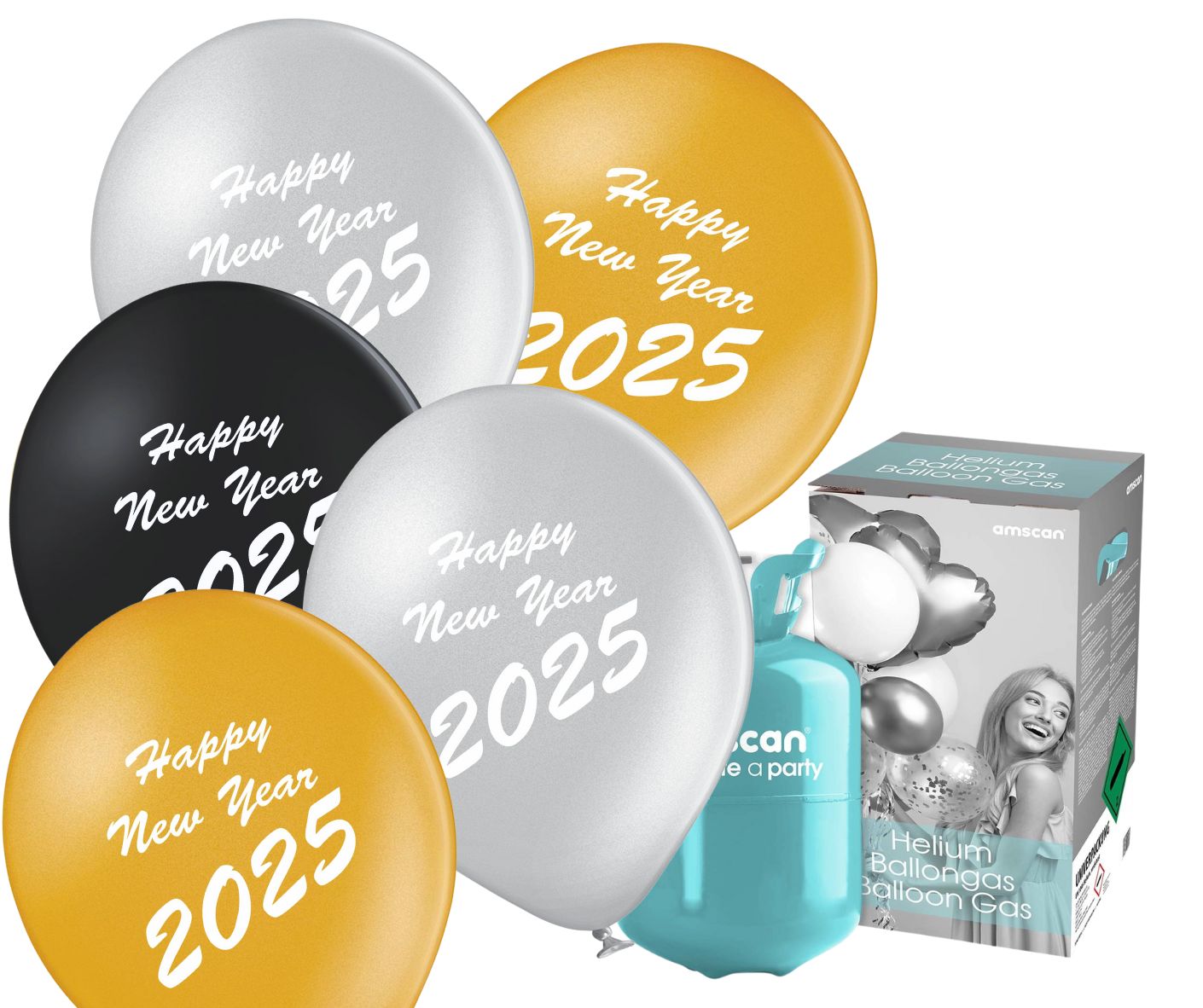 Helium set s balónky Happy New Year Metallic mix 25ks 